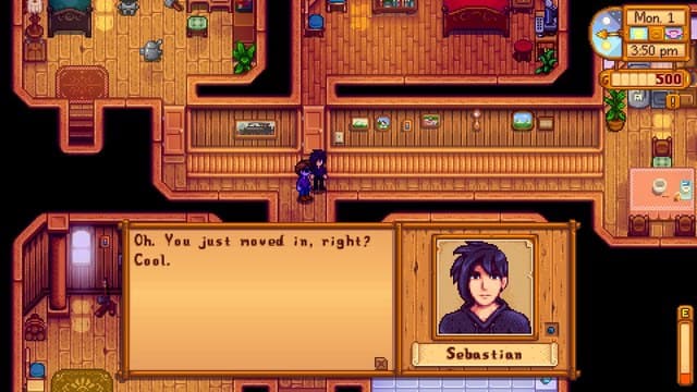 Meeting Sebastian for the first time in Stardew Valley.