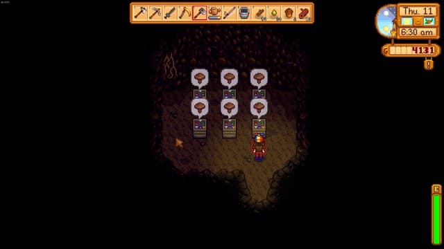Mushroom cave full of Common Mushrooms in Stardew Valley