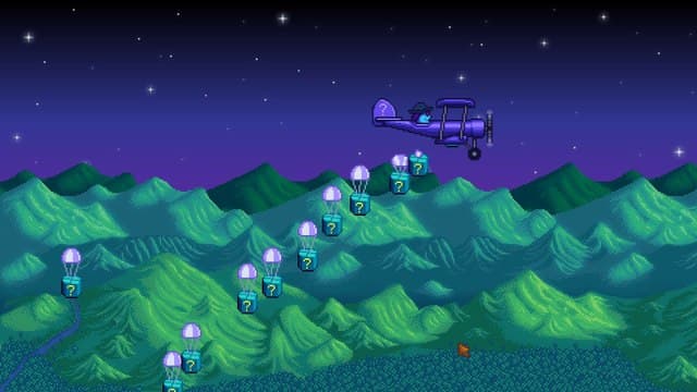 Qi airdrops Mystery Boxes into town in patch 1.6 of Stardew Valley.