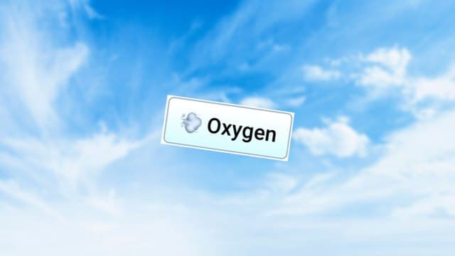 Infinite Craft Oxygen block floating atop a blurred image of a blue sky with white clouds