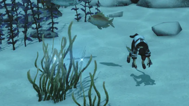 A screenshot of the Island Sanctuary's Seaweed Tangle node with a drowned Miqo'te next to it.